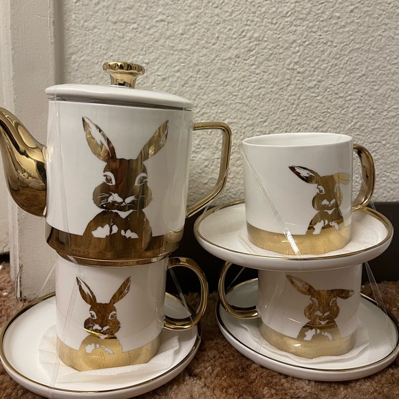 gold and white rabbit mug set - Picture 2 of 2